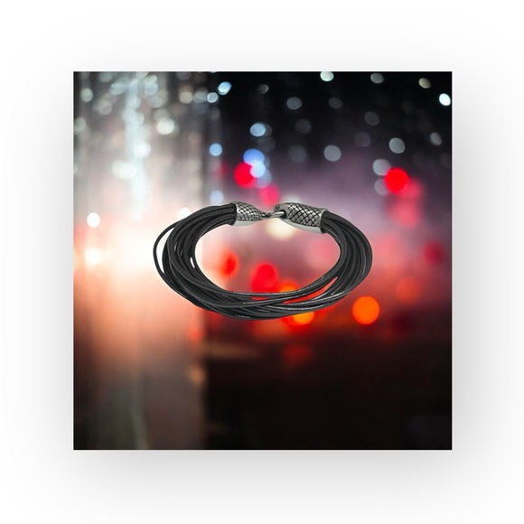 Stainless Steel 𓆙 Snake Multi Strand Leather Bracelet 𓆙 Dark Brown Leather 𓆙 - Picture 1 of 16